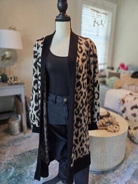Marled Leopard Print Cardigan Sweater | Size XS